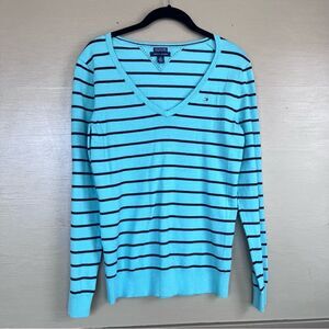 Tommy Hilfiger Stripped Sweater Pima Cotton Blend V-Neck Preppy Medium